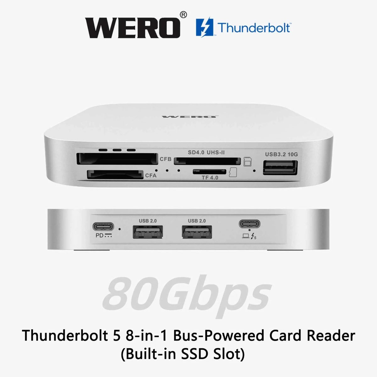 WERO Thunderbolt 5 80Gbps 8-in-1 Card Reader & SSD Enclosure(TBT5-SSD-8in1-Readerr)
