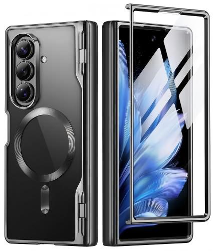 QGeeM for Galaxy Z Fold 7 Case, Compatible with MagSafe, Built-in Screen Protector & Hinge Protection, Clear Plating Design Full-Body Slim Shockproof Phone Case, Black