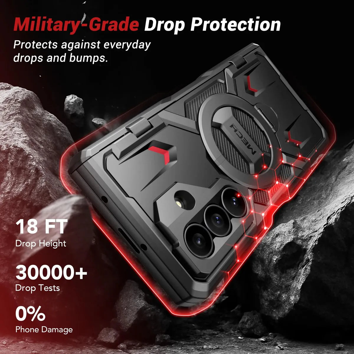 MOBOSI Full-Body Shockproof Case for Samsung Galaxy Z Fold 7, 360° Rotatable Magnetic Ring Holder Stand, Built-in Anti-Spy Privacy Screen Protector, MagSafe Compatible Phone Cover, TiBlack