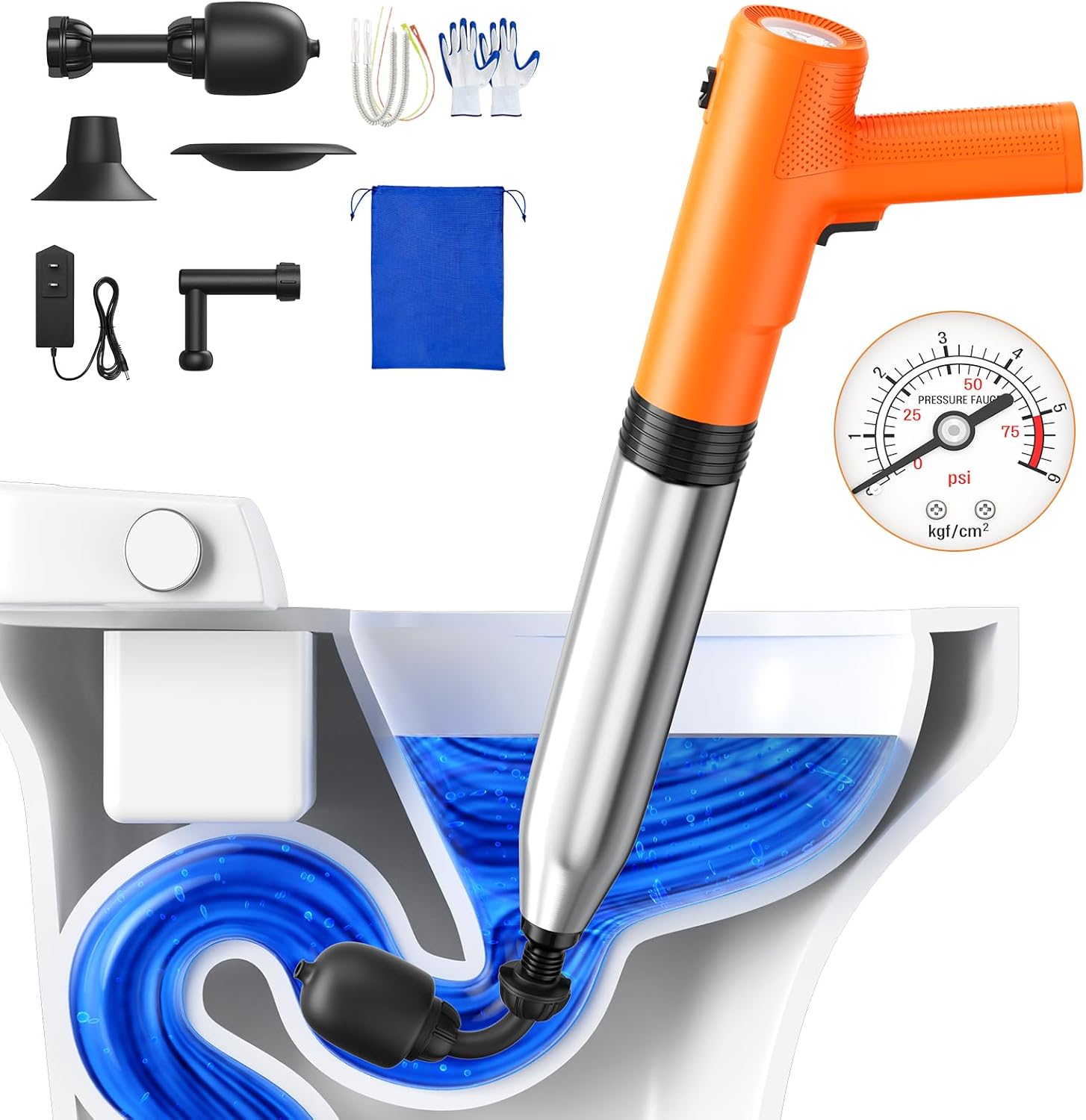 Electric Toilet Plungers for Bathroom,4 in 1 Toilet Unclogger,Auto-inflation Toilet Plunger Clog Remover Get Instant Result,High Pressure Toilet Plunger Heavy Duty for Washbasin,Sinks,Drain-White