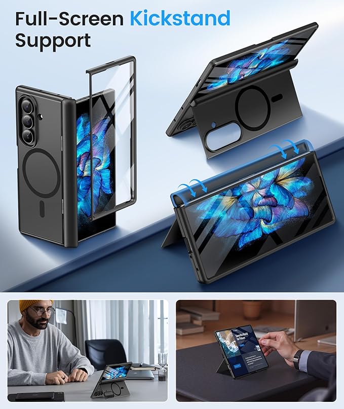 MOBOSI Case for Samsung Galaxy Z Fold 7, MagSafe Compatible, Built-in Hidden Foldable Kickstand, 9H Tempered Glass Screen Protector Included, Slim Full-Body Protective Phone Cover