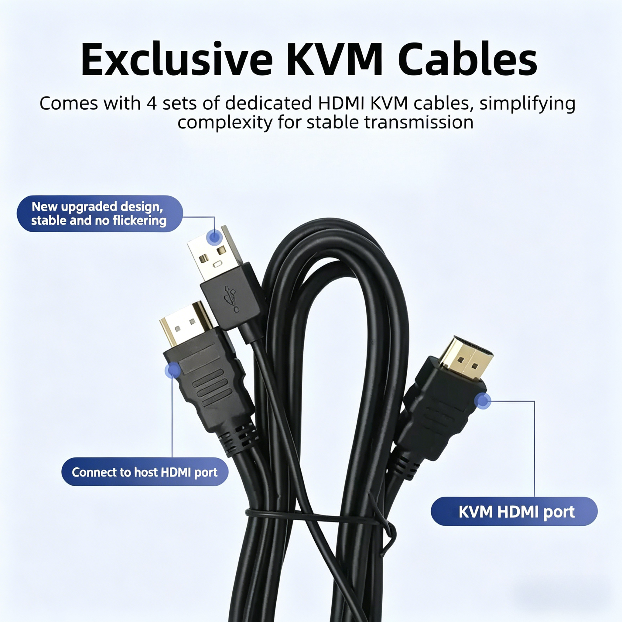 KVM Switch, 4K HDMI USB Switcher, 4 Ports for 4 PCs, 4K@60Hz, HDMI2.0, HDCP2.2, Sharing Keyboard/Mouse/Monitor, Easy Connection, No Driver Required, USB Cable Included-EX46-A-0-BK