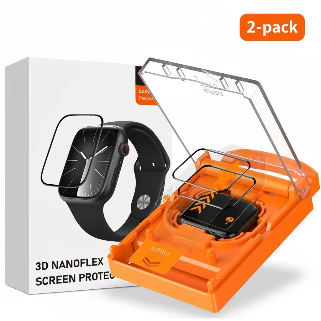Suitable for Apple Watch Series 6 / 5 / 4 / SE 44mm 2-piece package. Dust-proof and dust-proof protective film kit with anti-drop and anti-dirt feature. Screen-printed tempered film (transparent + black border)