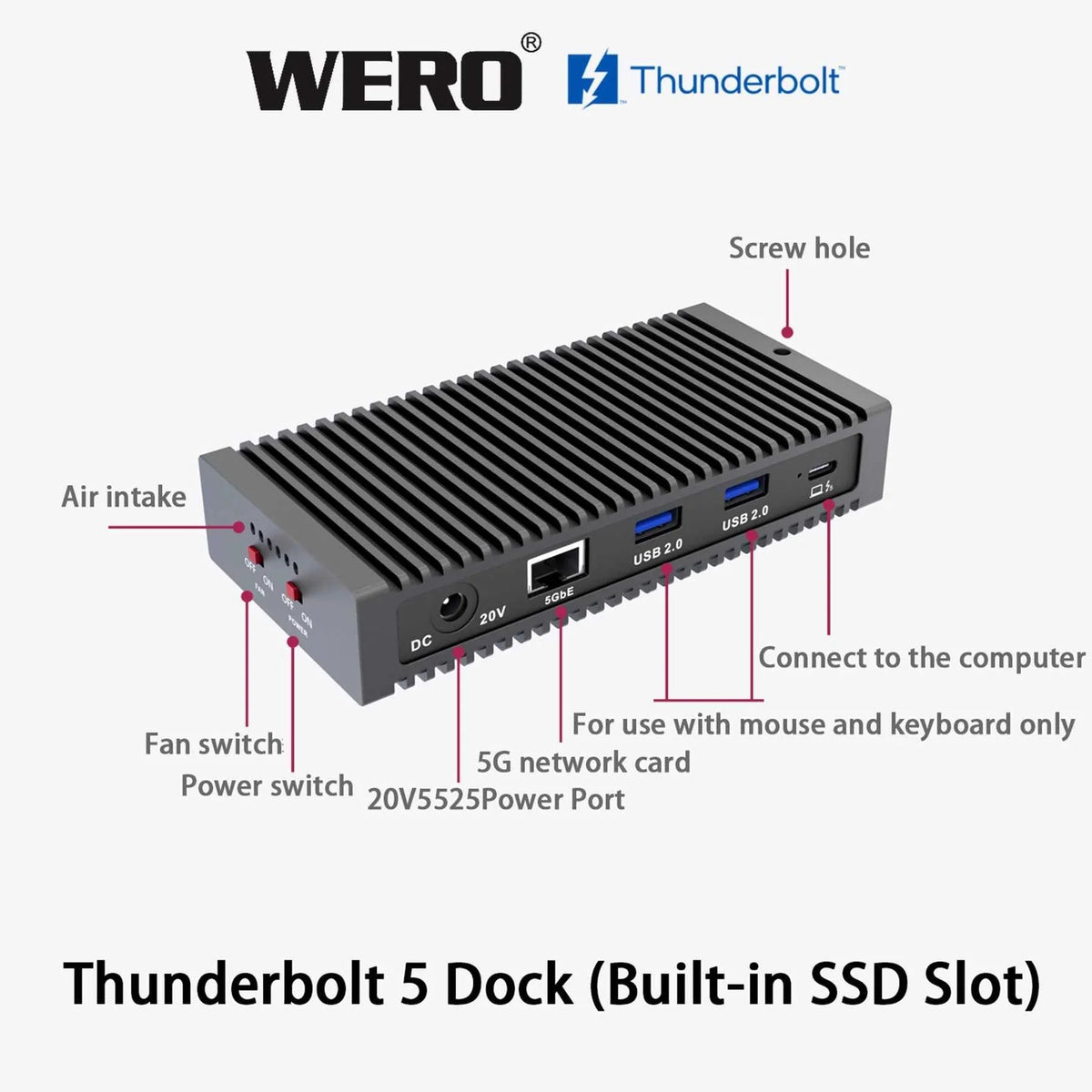 WERO Thunderbolt 5 80/120 Gbps 1M2-DOCK Docking Station(TBT5-1M2-dock)