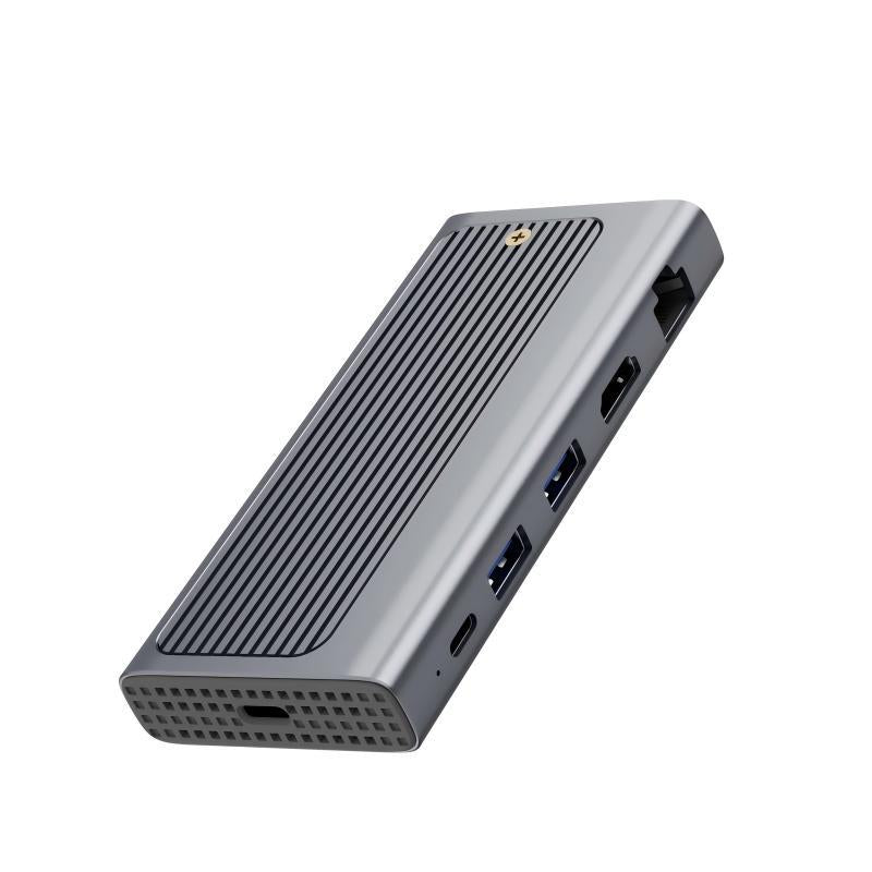 5-In-1 USB-C Hub Docking Station with USB3.2*2(10Gbps) /  PD100W / 4K@60HZ /1000M RJ45 Ethernet / M.2 NVMe&SATA SSD Case Multi-ports Splitter Adapter for Tablet Laptop Phone-UH05-0003