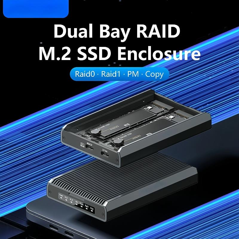 Dual-Slot M.2 NVMe/SATA RAID Enclosure – 20Gbps Portable SSD Box with Offline Copy, Aluminum Alloy Housing, Supports 16TB Storage (2230/2242/2260/2280)-【ST31-001（DB280A3）】