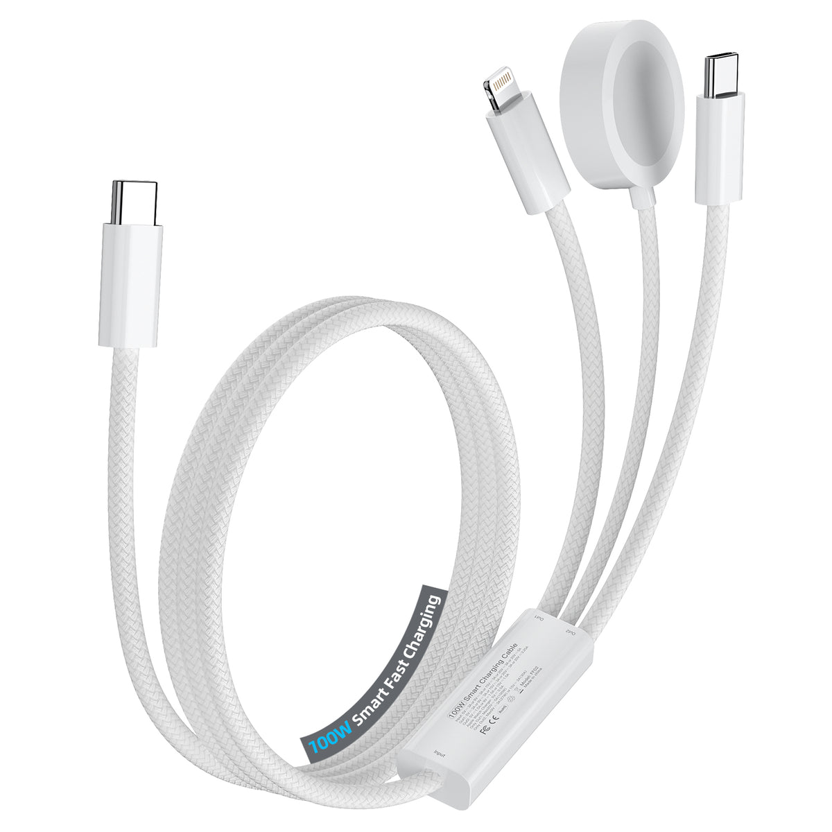 3-in-1 USB-C Braided PD 100W Cable， USB C Cable,iWatch Charger Cord for iWatch Ultra3/2/1/SE 3/2 Series 11/10/9/8/7/6/5,for iPhone17/15/16Pro Max/14/13/12