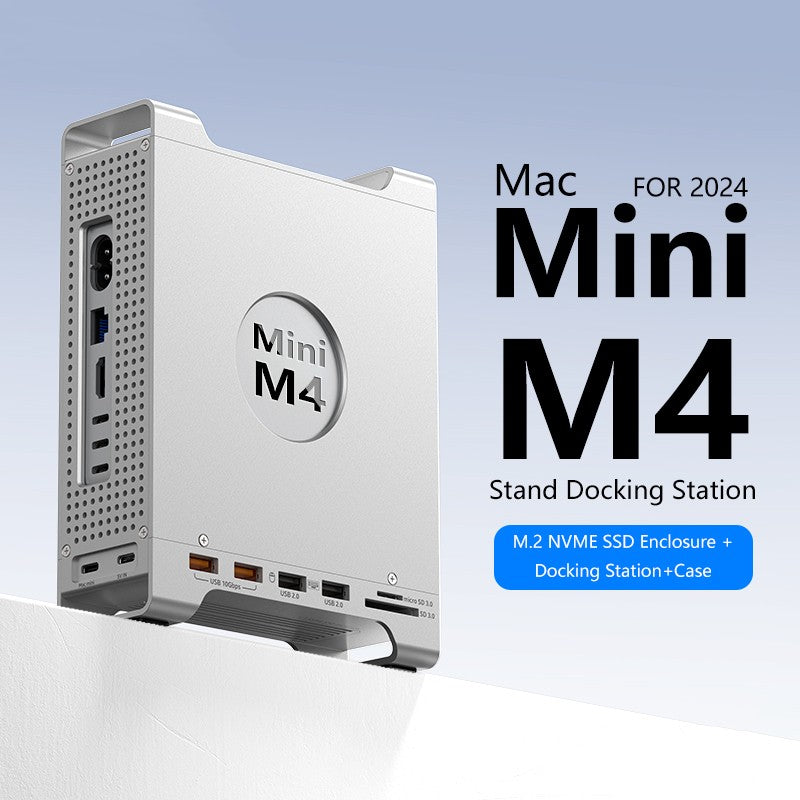 9-IN-1 TYPE-C Docking Station Hub Dock For Apple Mac Mini M4 M4 Pro 2024 & Stand with Built in M.2 NVME SSD Case Enclosure
