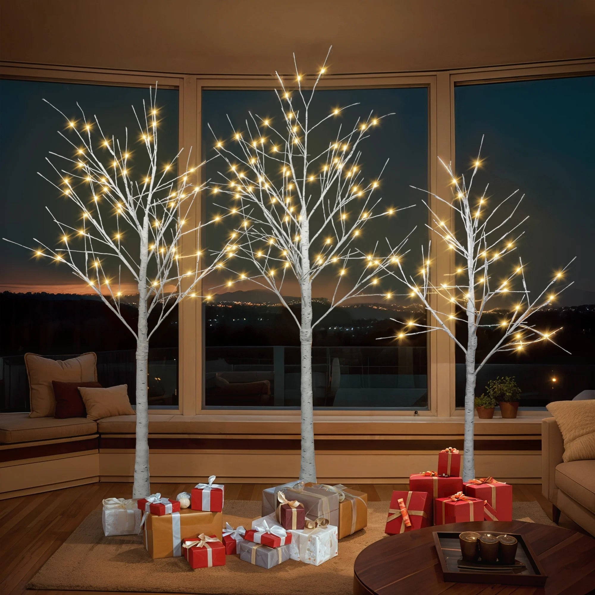 SEGMART 3-Piece Pre-Lit Birch Christmas Trees Set (6FT+5FT+4FT) | 650 LED Lights, Stand & Timer | Artificial White Xmas Decor for Holiday, Party, Home