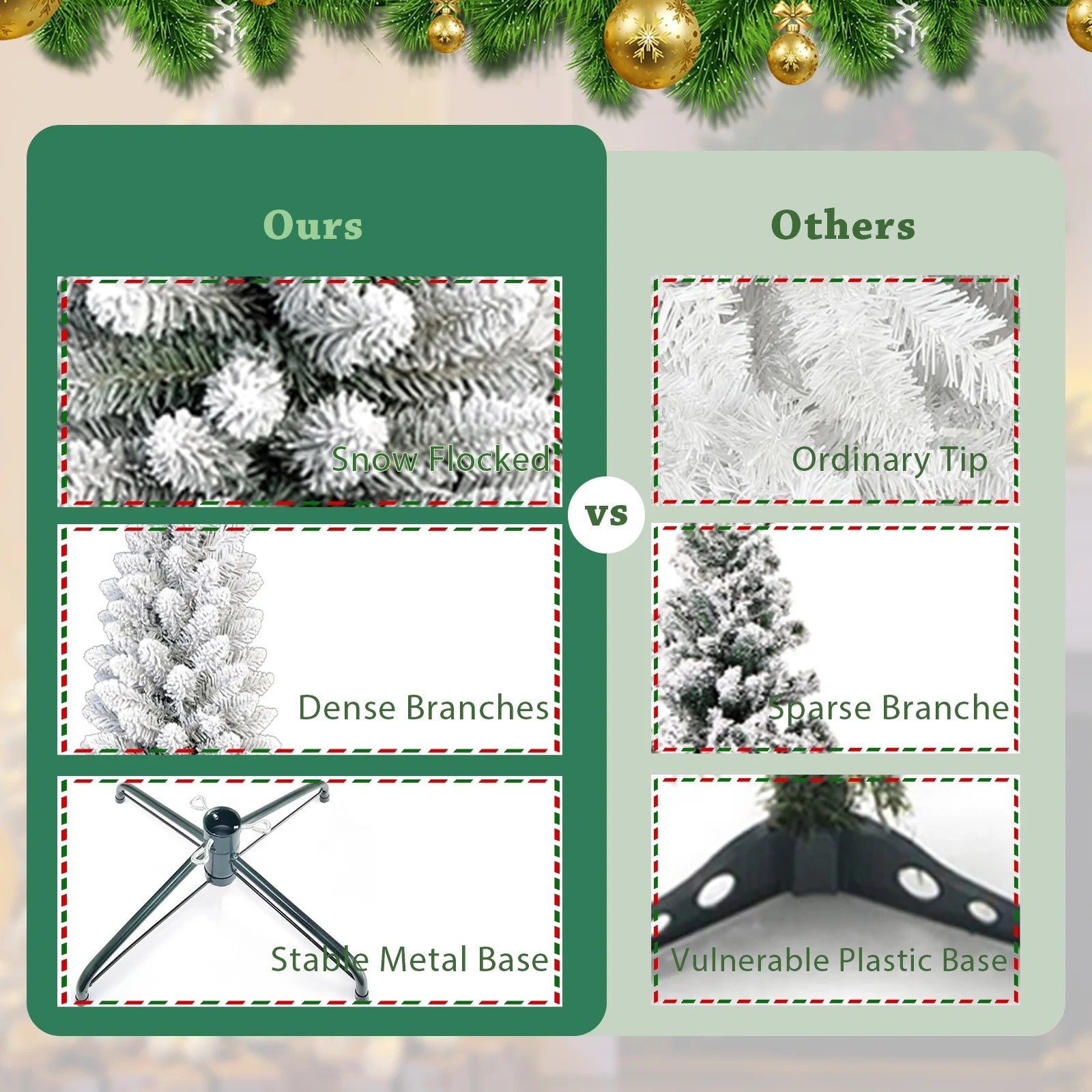 7FT Snow Flocked Pencil Christmas Tree, Unlit Artificial Hinged Xmas Tree with Metal Stand, Slim PVC Tree with 469 Snowy Tips, Artificial Holiday Decoration for Indoor and Outdoor Use, White