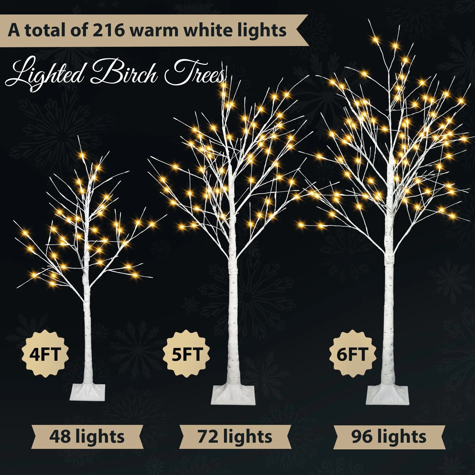 SEGMART 3-Piece Pre-Lit Birch Christmas Trees Set (6FT+5FT+4FT) | 650 LED Lights, Stand & Timer | Artificial White Xmas Decor for Holiday, Party, Home