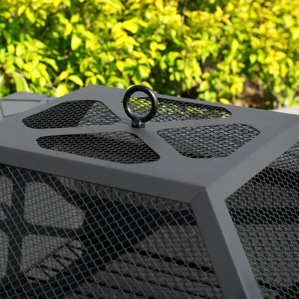 Fire Pit for Outside, 32" Outdoor Wood Burning Firepit with Fireplace Screen, Square Metal Patio Fireplace Tables for Camping, Outdoor Heating, Bonfire and Picnic, Black