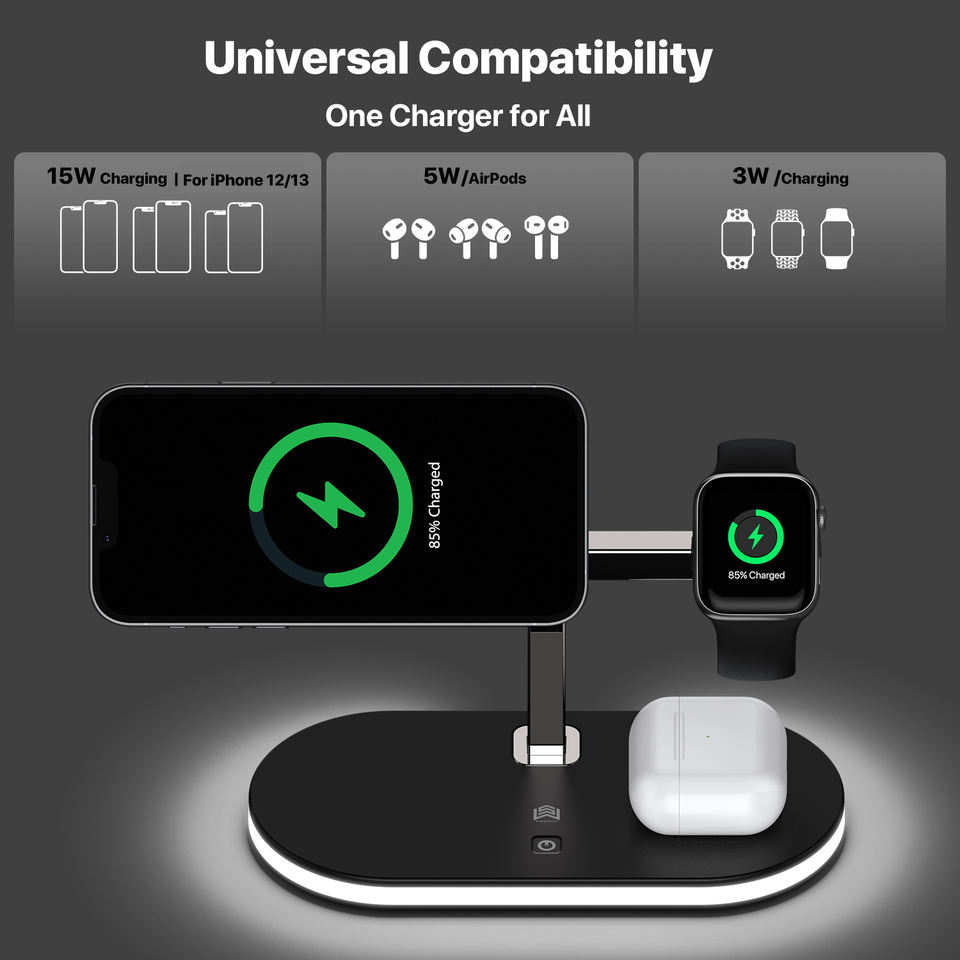 UD Charging Station,Mag-Safe Charger Stand Fast Charging,3 in 1 Charging Fast Station for Apple Devices,Wireless Charger for iPhone 16/15/14/13/12 Series,Apple Watch Series 1-9/Ultra,AirPods Pro