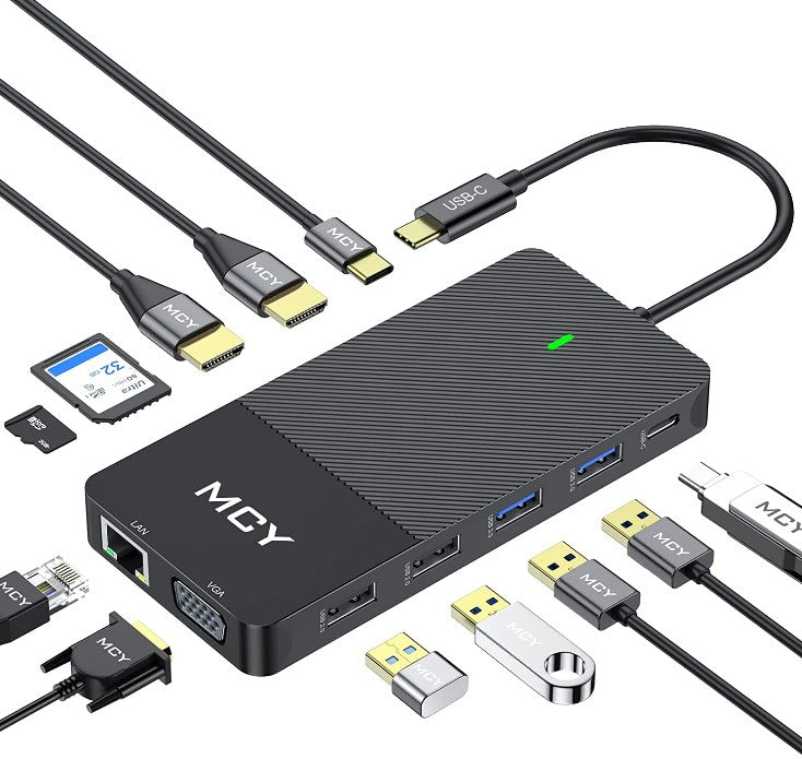 Docking Station, MCY 12 in 1 Triple Display Laptop USB C Docking Station Dual Monitor USB Type C Hub with Dual HDMI VGA Adapter,Compatible for MacBook and Windows-UH12-2