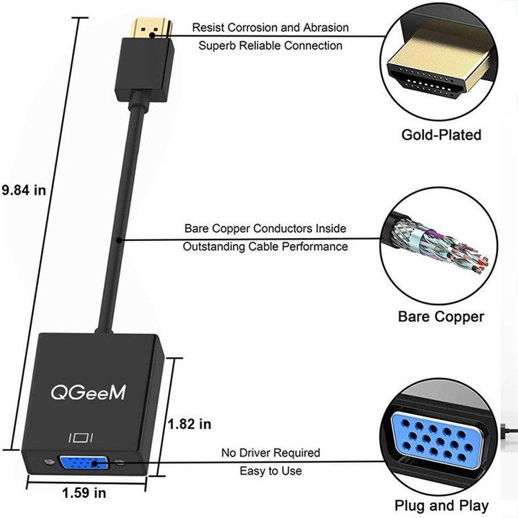 HDMI to VGA Connects Adapter,1080P@60Hz,Gold-Plated HDMI Male to VGA Female Adapter for Computer,Projector, HDTV, Desktop, Laptop, PC, Monitor, Chromebook,Roku, Xbox and More--AV07-B