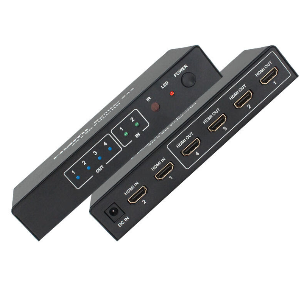 4K HDMI Switch 2 in 8 Out, Automatic HDMI Switcher Splitter with Remote Control, 3 Switching Modes, Aluminium HDMI Video Selector Box for Desktops TVs Laptops Set Top Boxes Games-XHS0208