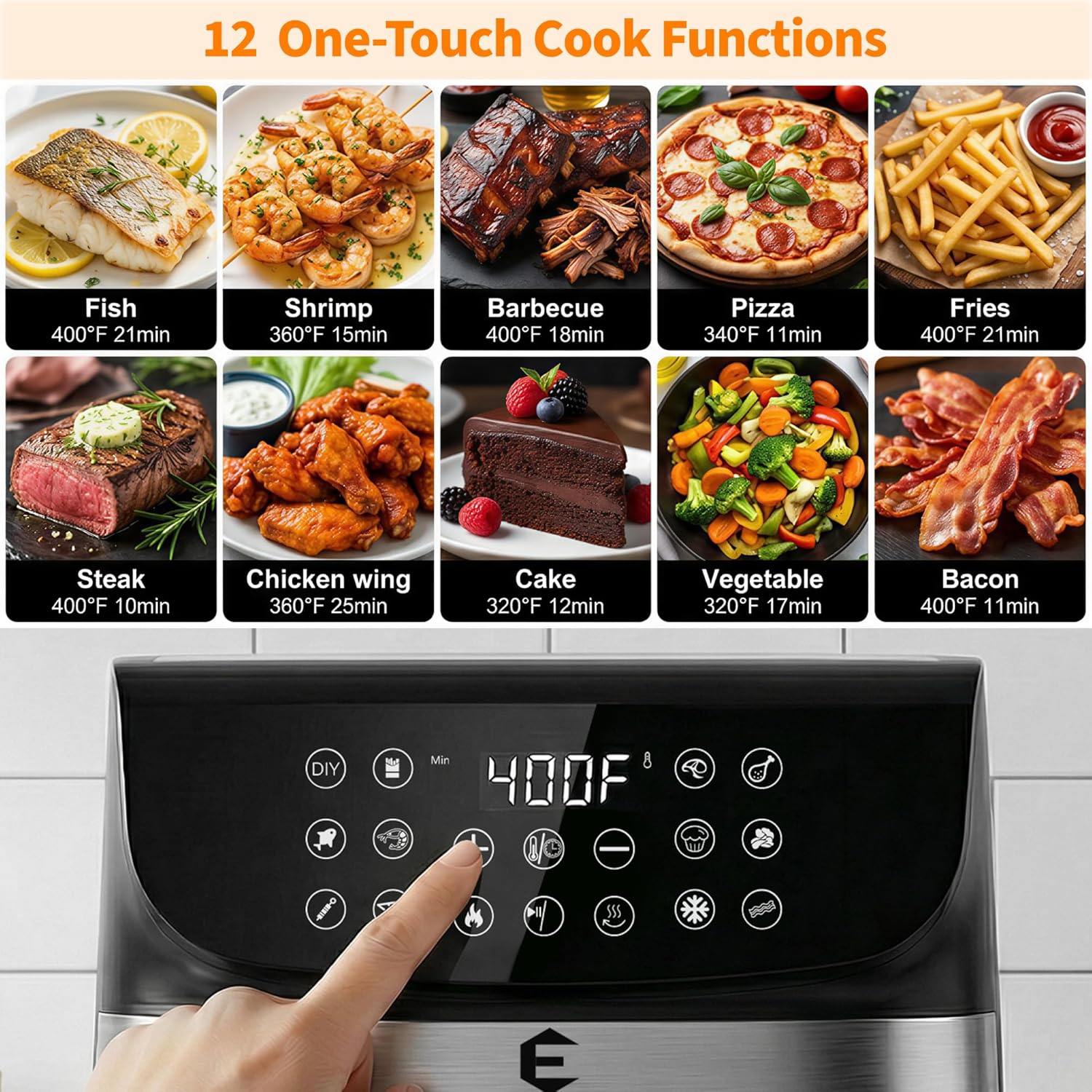 9.5Qt Large Air Fryer Oven, 12 Digital Preset Airfryer Toaster Oven Combo with Touchscreen, Non Toxic Stainless Steel Air Fryer with Viewing Window, XL Capacity Basket Style Airfryer for Family, Black