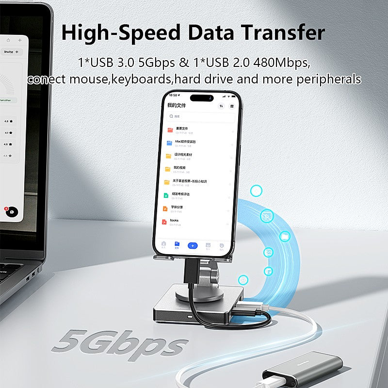 Adjustable Height Mobile Phone Holder Stand 8 In 1  Multiport USB-C USB C Hub Type C to USB3.0 4K HDTV PD Adapter Hub
