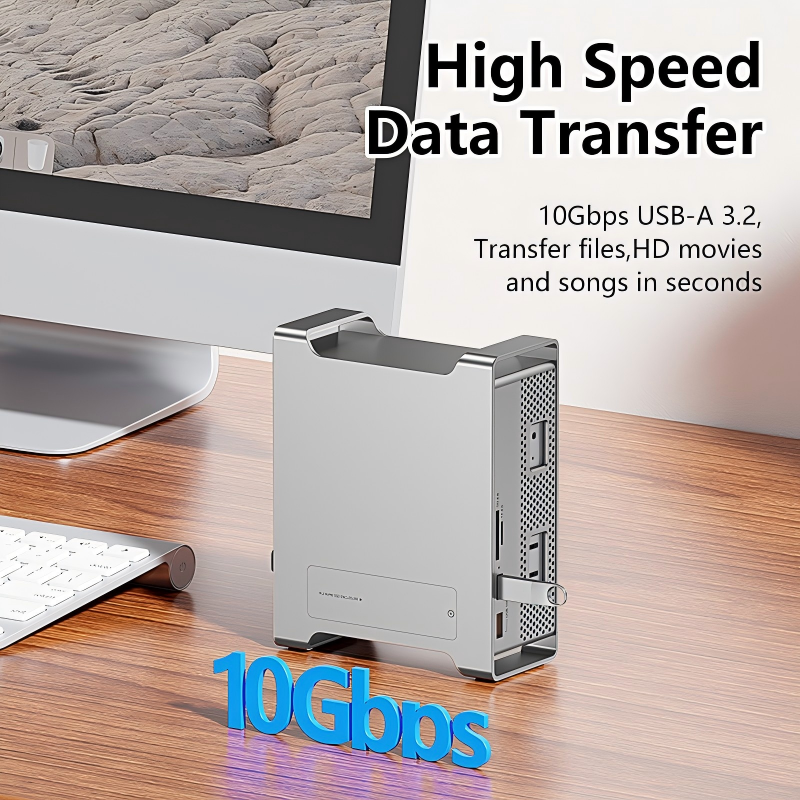 9-IN-1 TYPE-C Docking Station Hub Dock For Apple Mac Mini M4 M4 Pro 2024 & Stand with Built in M.2 NVME SSD Case Enclosure-UH09-7-B&C