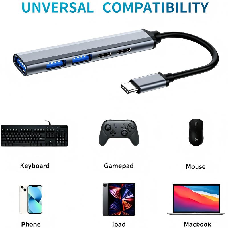 QGeeM Type-C 3.0 Hub, 5-in-1 Ultra Thin Docking Station 65W PD Power Supply Portable Mini USB Distributor Data Hub for MacBook Pro/Air, iPad Pro, Laptops and More Type C Devices-UH05-100