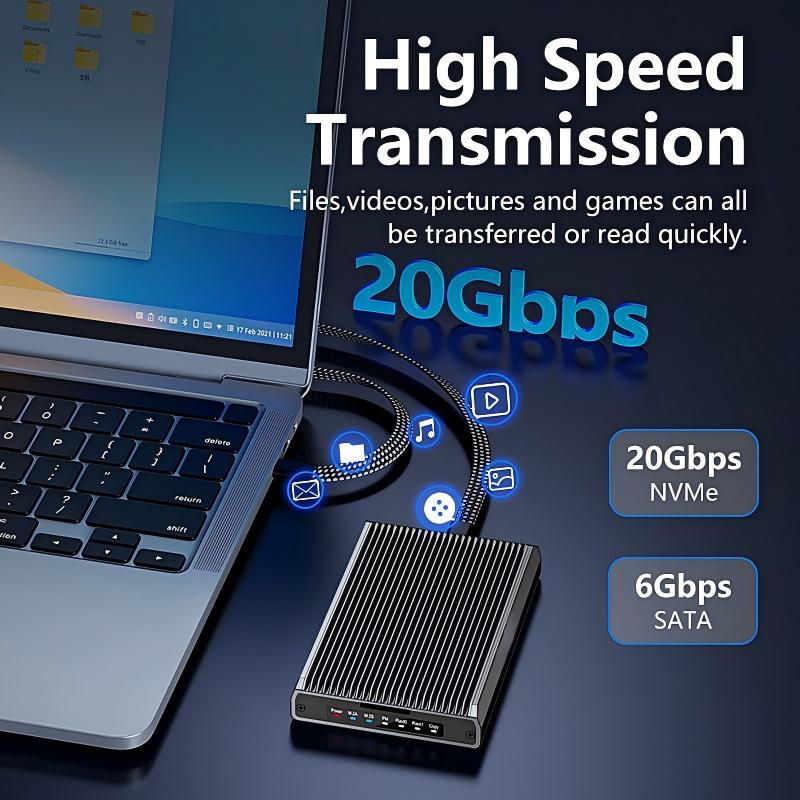 Dual-Slot M.2 NVMe/SATA RAID Enclosure – 20Gbps Portable SSD Box with Offline Copy, Aluminum Alloy Housing, Supports 16TB Storage (2230/2242/2260/2280)-【ST31-001（DB280A3）】