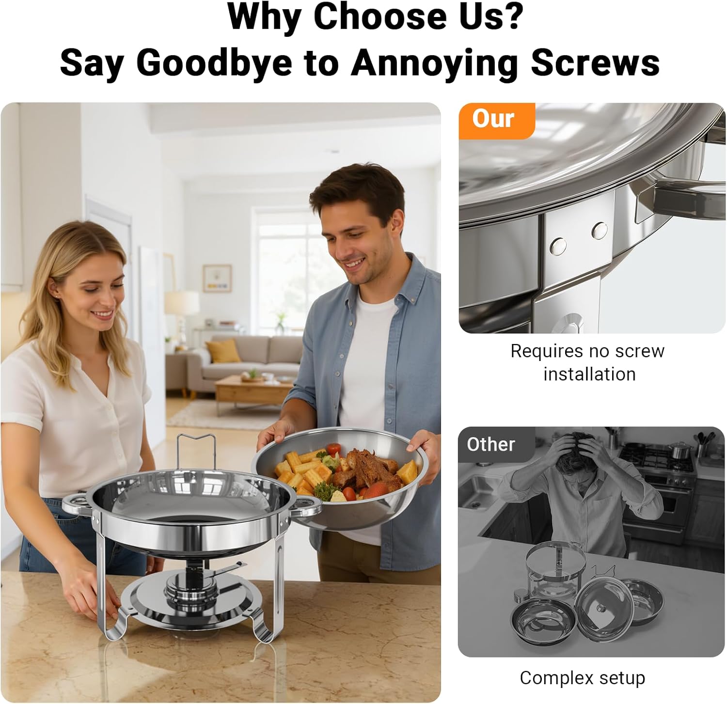 Chafing Dishes for Buffet 4 Pack, 5QT Round Stainless Steel Chafing Dish Set Food Pan with Lid, Buffet Warmers Sets for Home, Gatherings, Birthday, Parties, Church Events,Catering Events