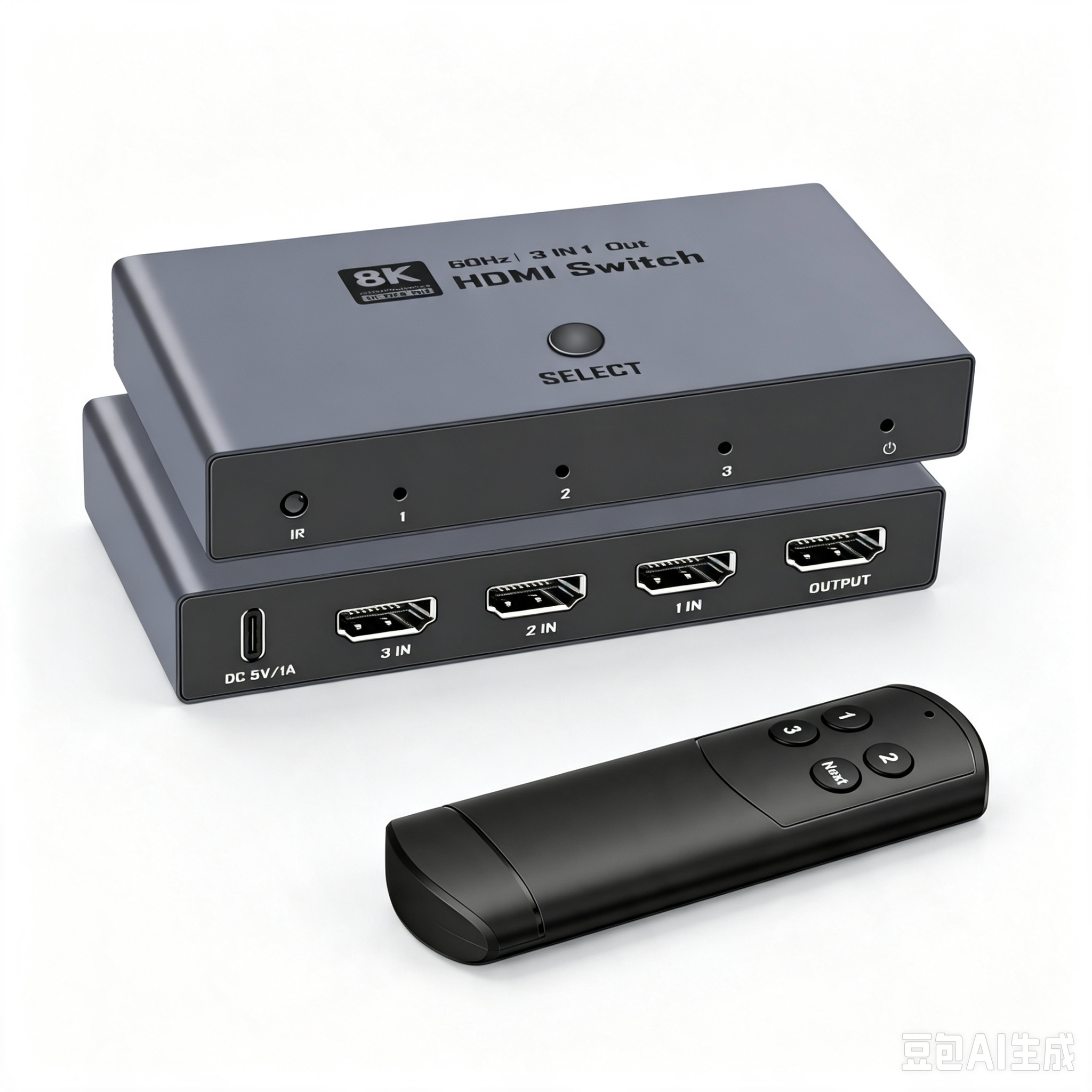 8K HDMI 2.1 Switch, HDMI 2.1 Switcher 3 In 1 Out Supports CEC 8K@60Hz, 4K@240Hz, 1080P@480Hz HDCP 2.3 HDR Dolby Atmos VRR Compatible with PS5 Xbox Blu-Ray Player with IR remote controller-EX43-A-0-BK