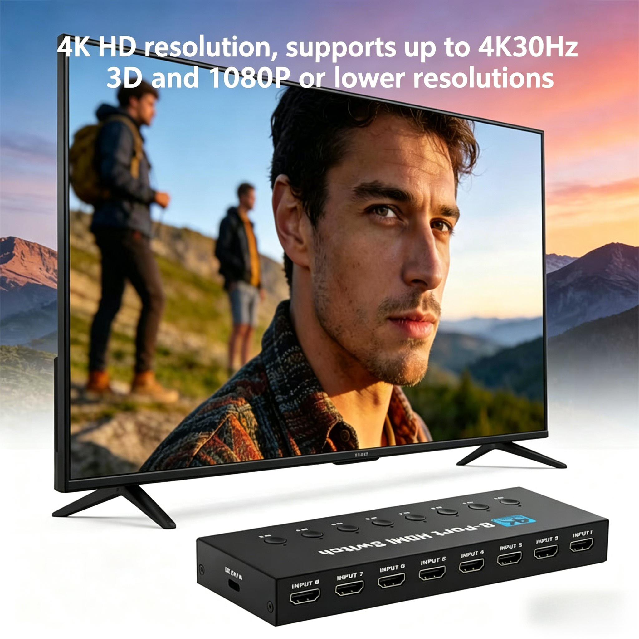 HDMI 1.4 Switch, 4K@30Hz HDMI Switcher 8 in 1 Out with IR Remote, 8 Port HDMI Selector Box Support HDMI 1.4, suitable for computers, notebooks, HD-DVD, SKY-STB, PS3/4/5, Xbox 360 and other devices-EX48-A-0-BK(OZQ8-1)