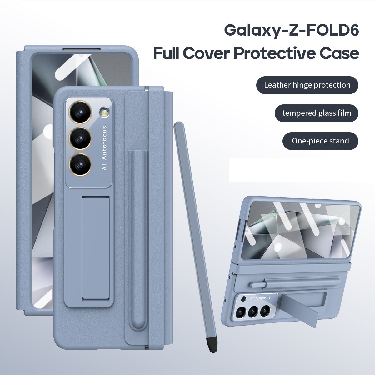 360 Full Protection Hinge Case for Samsung Galaxy Z Fold 6/5/4 Tempered Glass Film with Touch Pen Folding Cover Holder - QGeeM