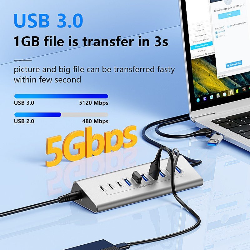 36W 12V 3A Power Supply USB - C Hub to USB 3.0 Converter Adapter USB3.0 5Gbps High Speed Data Transmission Hub for Laptop Macbook - QGeeM