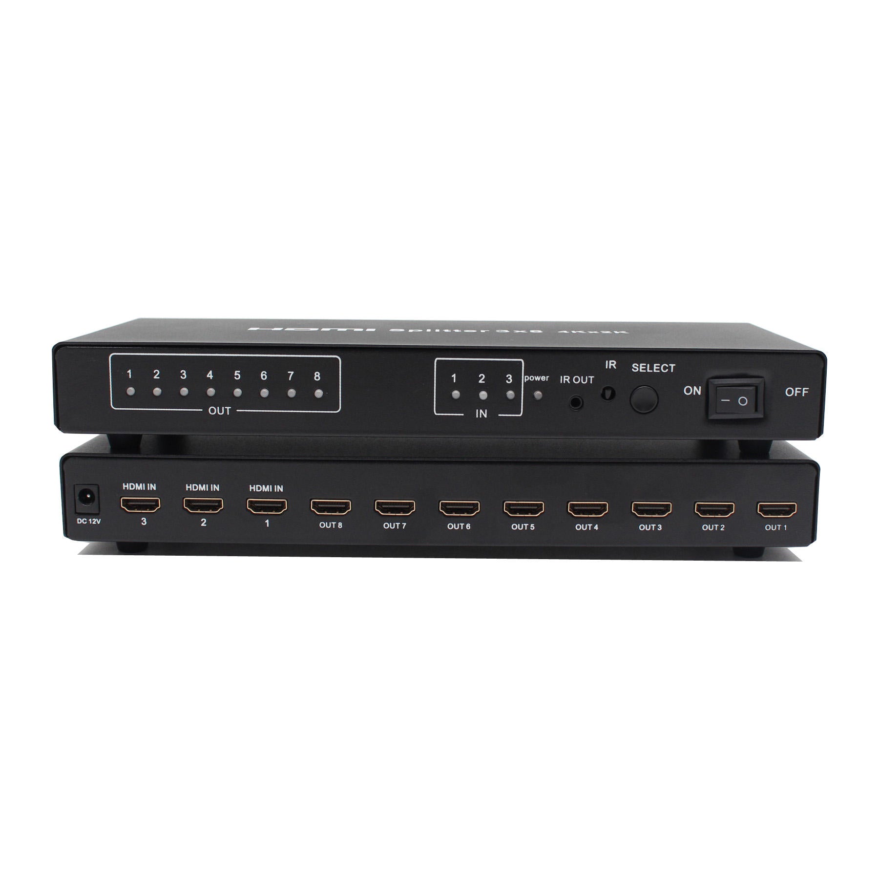 4K HDMI Switch 2 in 8 Out, Automatic HDMI Switcher Splitter with Remote Control, 3 Switching Modes, Aluminium HDMI Video Selector Box for Desktops TVs Laptops Set Top Boxes Games-XHS0208