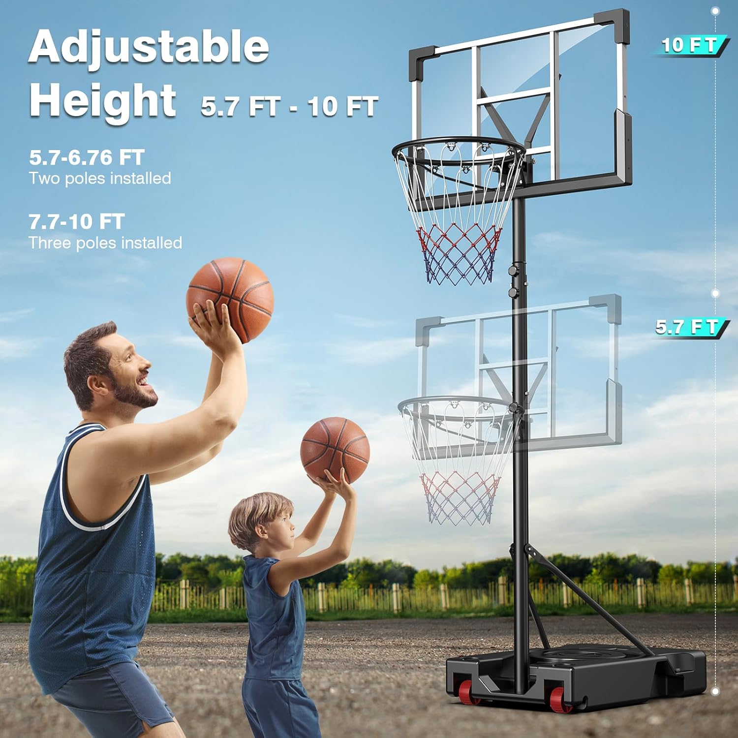 Basketball Hoop Outdoor, 10FT Adjustable Basketball Hoops Portable Basketball Goals with 45 Inch Shatterproof Backboard for Kids Teenagers Youth Adult