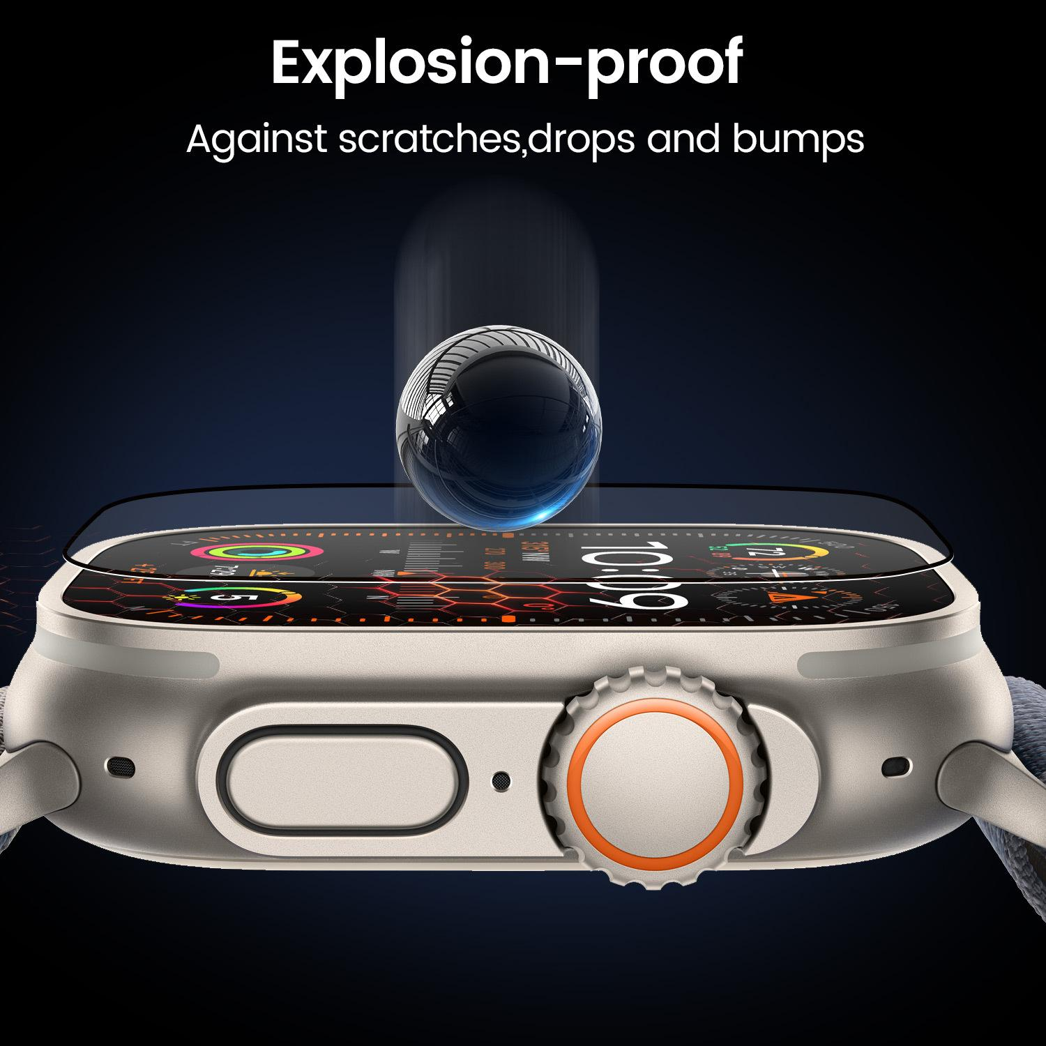 Suitable for Apple Watch Series 6 / 5 / 4 / SE 44mm 2-piece package. Dust-proof and dust-proof protective film kit with anti-drop and anti-dirt feature. Screen-printed tempered film (transparent + black border)
