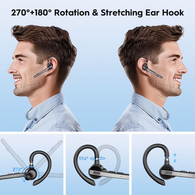 Bluetooth Headset, 72-Hour Talk Time Wireless Bluetooth Earpiece for Cellphone with 500mAh Charging Case, Bluetooth V5.1 Dual Mic Noise-Cancelling Hands-Free Earphones for Office and Driving-BT27-A-BK