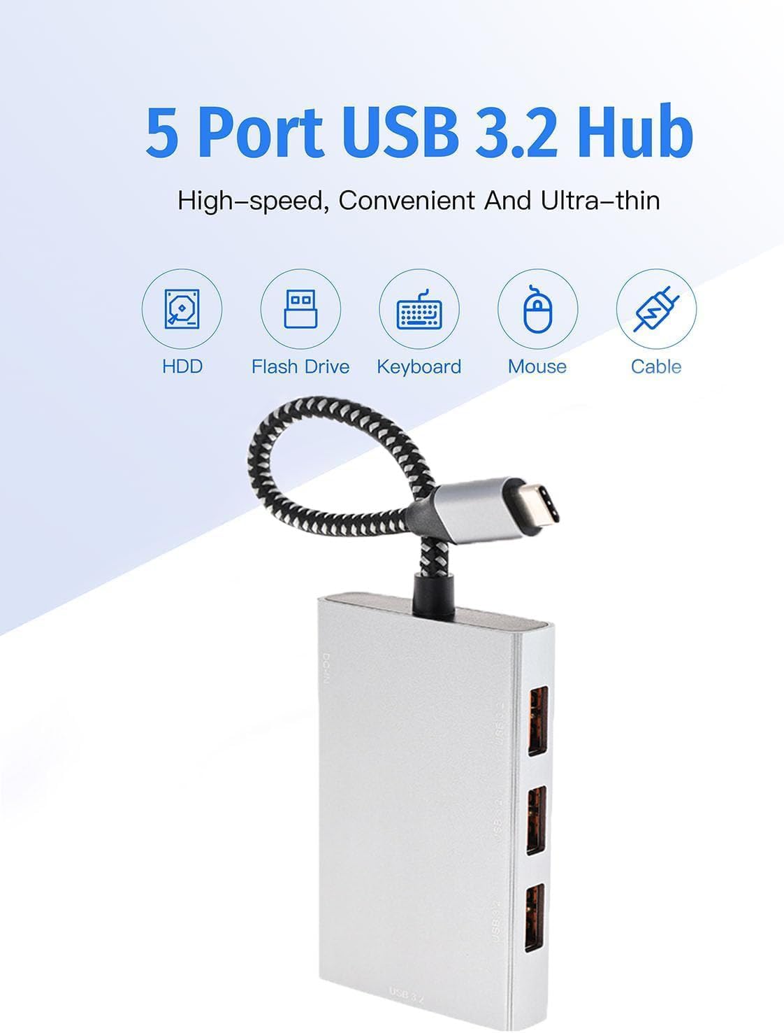USB C Hub, 5 Ports USB 3.2 HUB with 4 USB-C 3.2 and PD100W Fast-Charging Port for MacBook Pro, MacBook Air, Acer Laptops, HP Laptops, iPad Pro More.