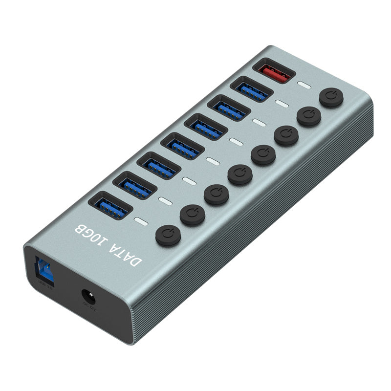 USB 3.2 Gen 1 Hub, 7 Ports + 1 x Quick Charging Port, On/Off Switch, Aluminium