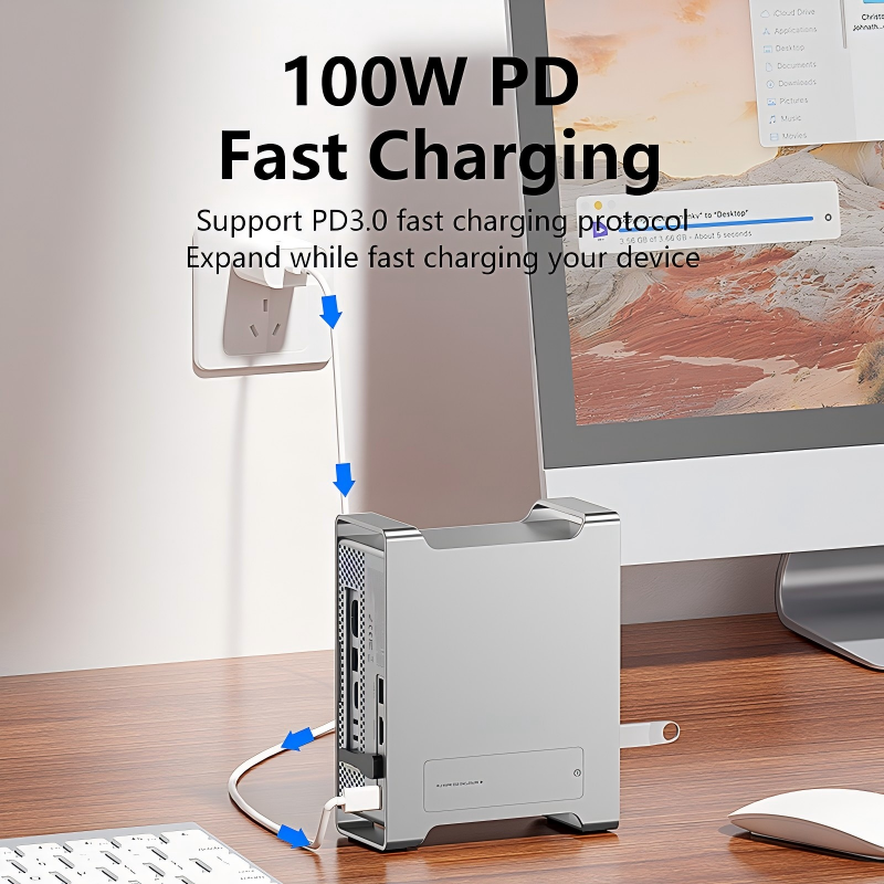 9-IN-1 TYPE-C Docking Station Hub Dock For Apple Mac Mini M4 M4 Pro 2024 & Stand with Built in M.2 NVME SSD Case Enclosure-UH09-7-B&C