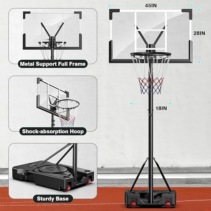 Basketball Hoop Outdoor, 10FT Adjustable Basketball Hoops Portable Basketball Goals with 45 Inch Shatterproof Backboard for Kids Teenagers Youth Adult