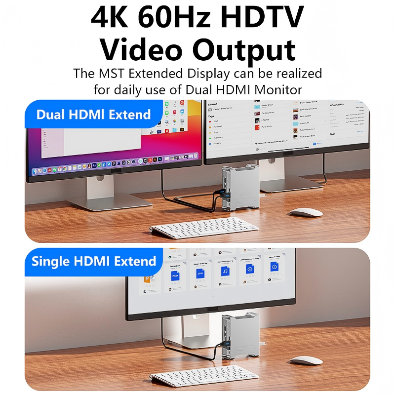 9-IN-1 TYPE-C Docking Station Hub Dock For Apple Mac Mini M4 M4 Pro 2024 & Stand with Built in M.2 NVME SSD Case Enclosure-UH09-7-B&C