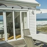 120x38'' Window Door Awnings, Aluminum Alloy Large Sink Spliced Canopy with Black Bracket, SPF 50+ UV-Protective, Overhang Awning for Sun Shutter, UV, Rain, Snow Protection, Brown