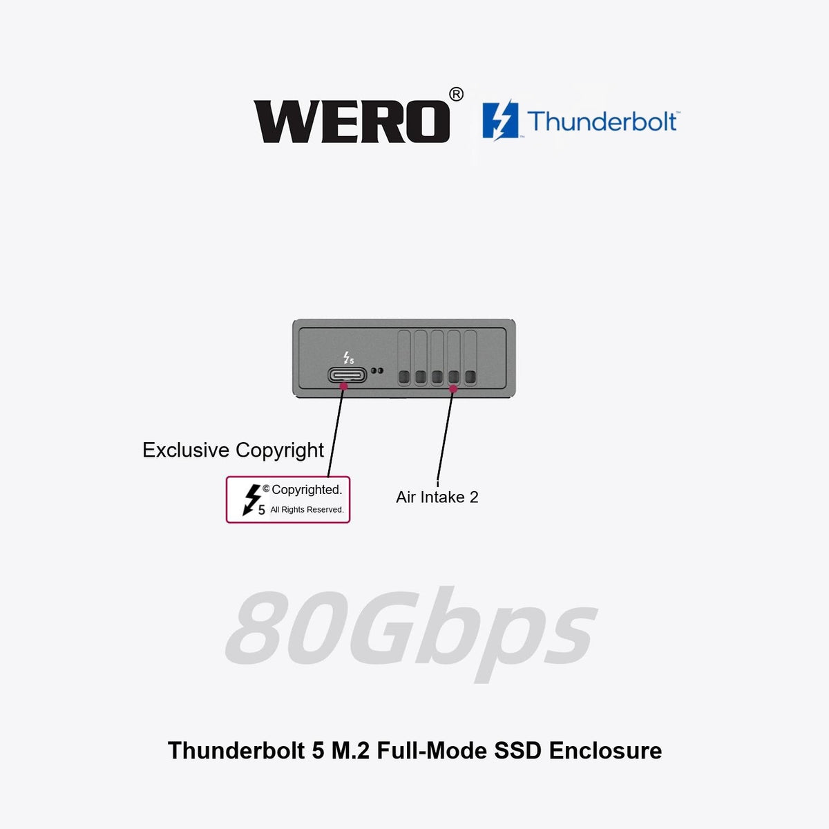 WREO Thunderbolt 5 80Gbps M.2 Full-Mode SSD Enclosure（External Cable）（1XM2-V80）