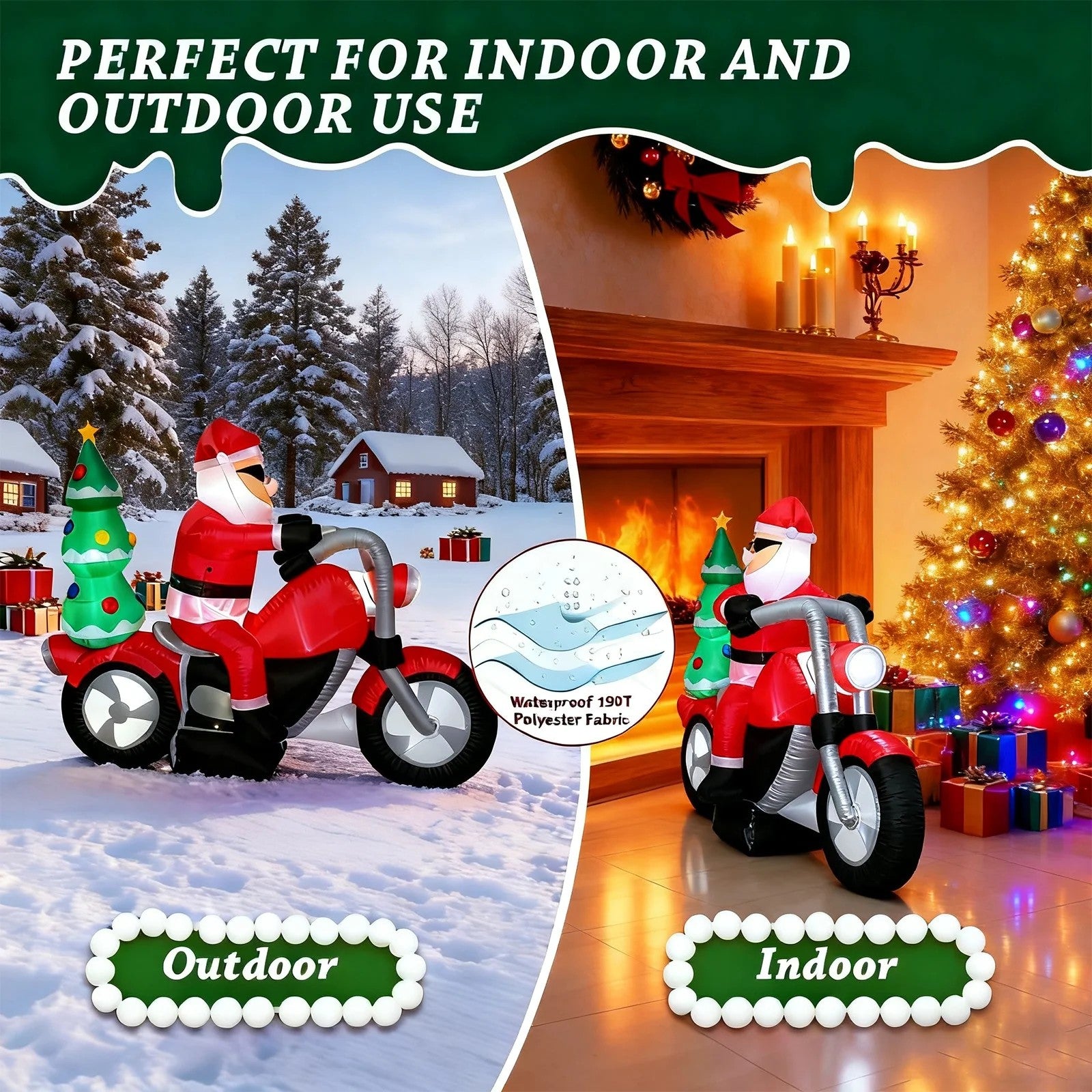 7.55 FT Long Christmas Inflatables Santa Claus Riding a Motorcycle with Tree, Outdoor Blow Up Santa Christmas Inflatables with 7 Bright White LED Lights, Indoor Outdoor Yard Lawn Party Décor