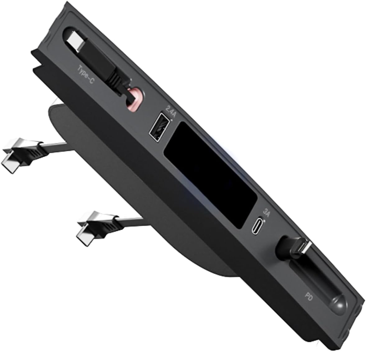 New Upgraded Docking Station with 2 Retractable Charging Cables, Support 27W PD Fast Charging, Car USB Hub Charger Multi Port for 2021 2022 2023 Tesla Model 3/Y, LED Lighting (PD+Type C)