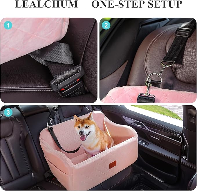 Dog Car Seat for Medium/Large Dogs,2 Clip-On Safety Leashs for 2 Small Dogs,Removable and Washable Comfy Pet Car Seat,Easy to Install and Clean (Pink, Large)