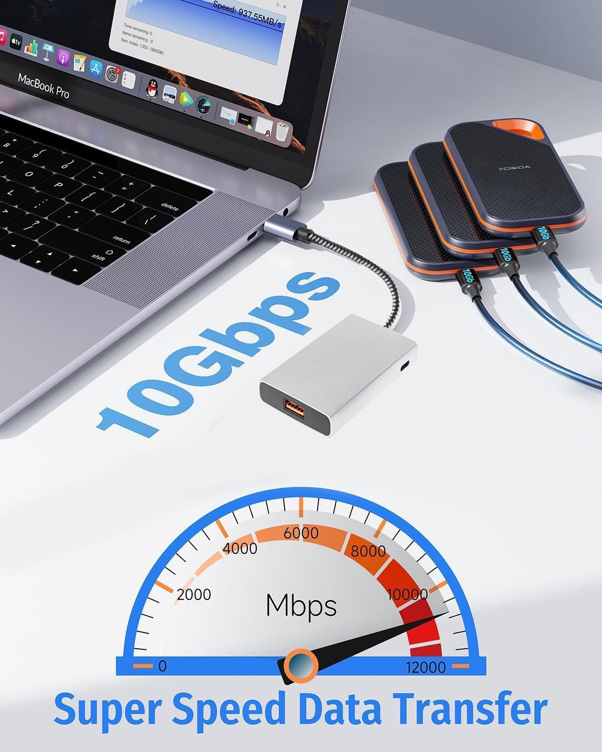 USB C Hub, 5 Ports USB 3.2 HUB with 4 USB-C 3.2 and PD100W Fast-Charging Port for MacBook Pro, MacBook Air, Acer Laptops, HP Laptops, iPad Pro More.
