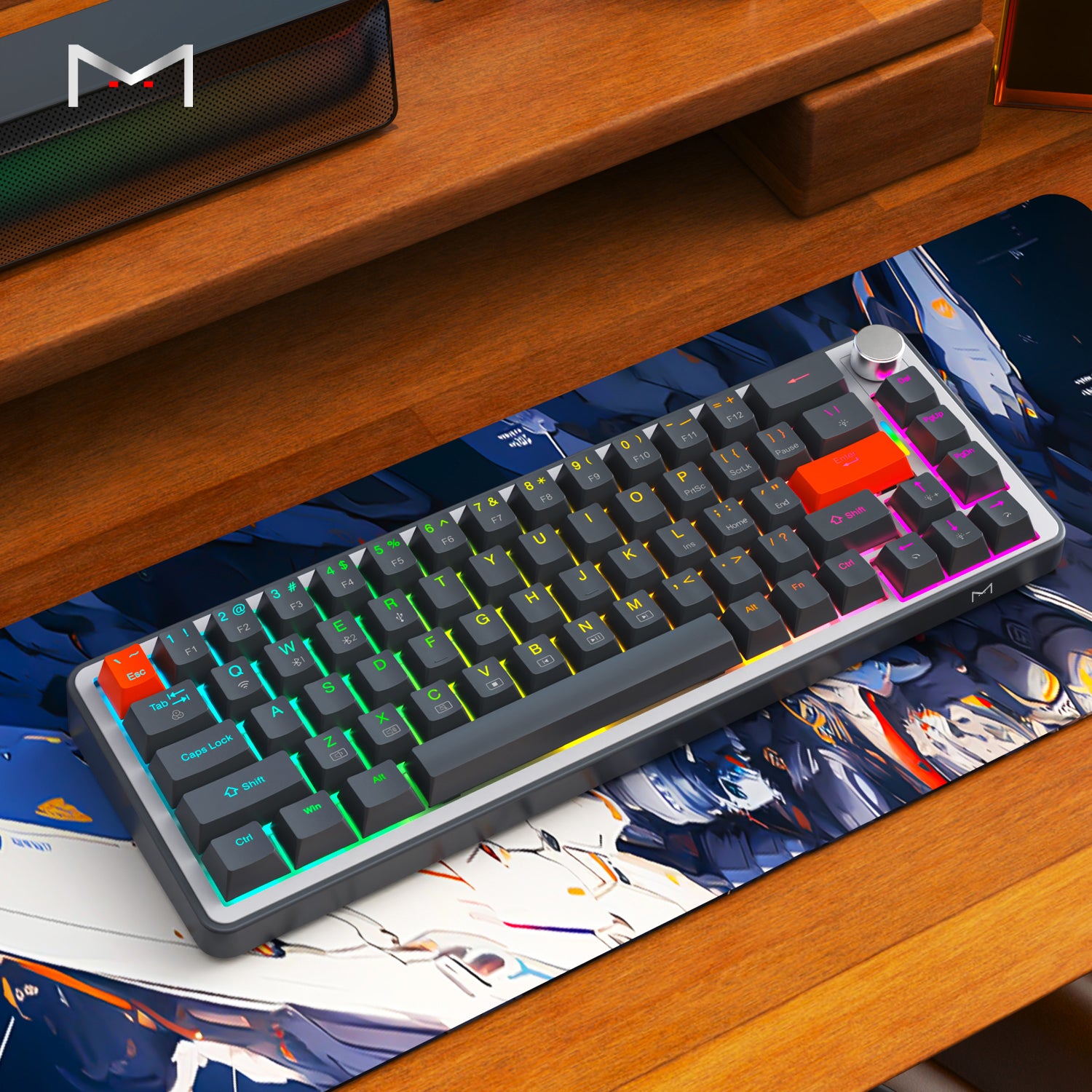 Graphite Gray 68-Key Tri-Mode Mechanical Keyboard - Gasket Mount with CNC Volume Knob, Hot-Swappable M Switches &amp; 4000mAh Battery (Bluetooth 5.0/2.4G/Wired,Compatible with Windows, Android, Mac/iOS)