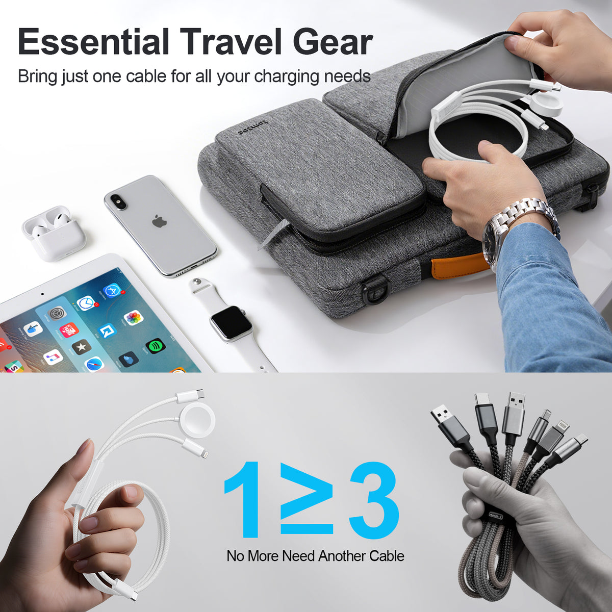 3-in-1 USB-C Braided PD 100W Cable， USB C Cable,iWatch Charger Cord for iWatch Ultra3/2/1/SE 3/2 Series 11/10/9/8/7/6/5,for iPhone17/15/16Pro Max/14/13/12