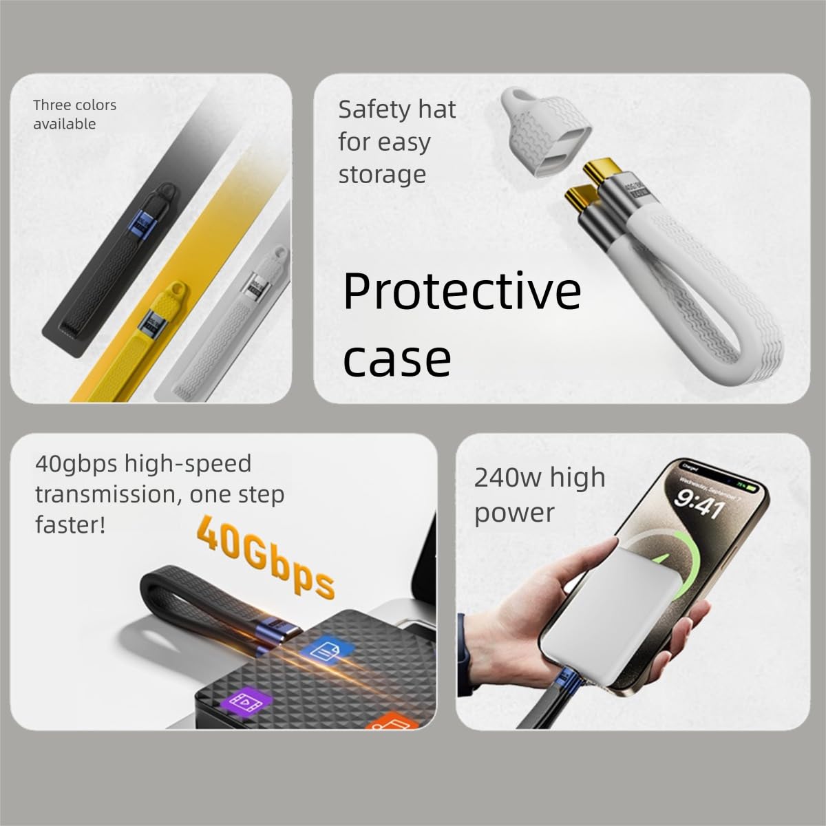 Mini Keychain USB 4 Cable,PD 3.1 240W(48V/5A) Fast Charging & 40Gbps Data Transfer Portable Type C Cord for Carabiner for Phone, Mobile Power,Laptop(13cm)