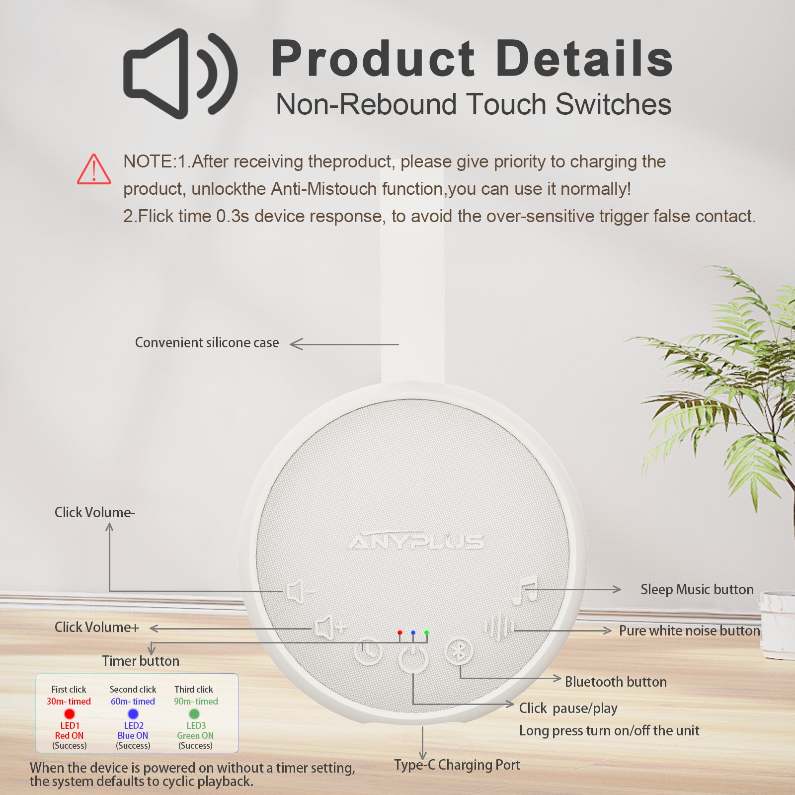 White Noise Sound Machine for Sleeping Adults & Baby, Portable Noise Machine with 24 Soothing Sounds, Bluetooth 5.1, Battery Powered, 3 Timer Settings, Memory Function for Home, Office, Travel