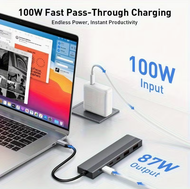 5-in-1 USB-C Hub, PD100W,Dual 10Gbps USB-A 3.2 Data Ports, Dual 10Gbps USB-C 3.2 Data Ports, PD 100W Charging Port, Aluminum Alloy Stripe Design Compact and Portable compatible with Windows, Mac OS, and Android systems.-UH05-0001